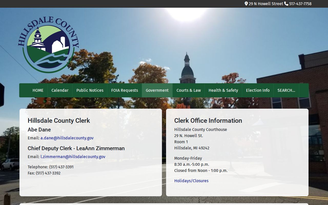 Hillsdale County court records image showing County Clerk case-search and copy fees