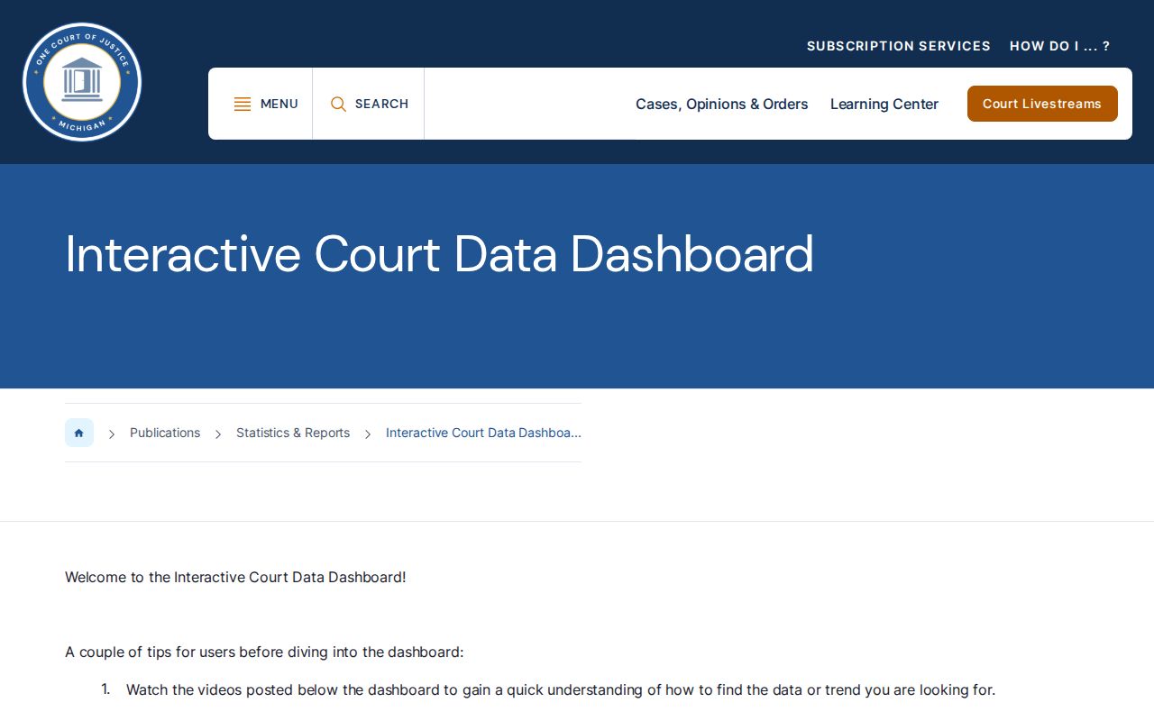 Hillsdale County court record caseload and docket statistics source