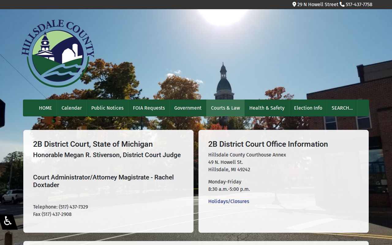Hillsdale County traffic court records image showing the 2B District informational fine list