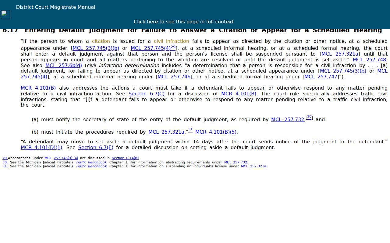 Hillsdale County traffic court records image showing the Michigan failure-to-answer benchbook